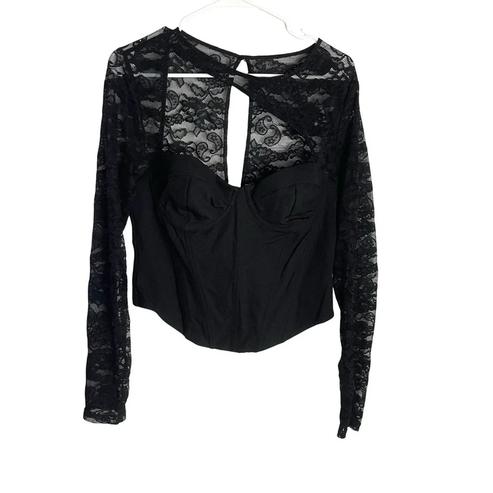 White Fox Boys Cry Lace‎ Corset Bustier Top Size XL Black Witchy Whimsigoth Goth